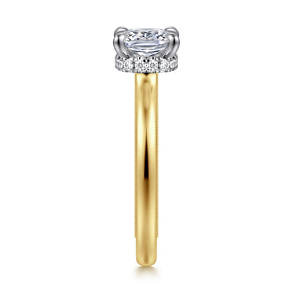 Sandi - 14K White-Yellow Gold East West Elongated Cushion Diamond Engagement Ring