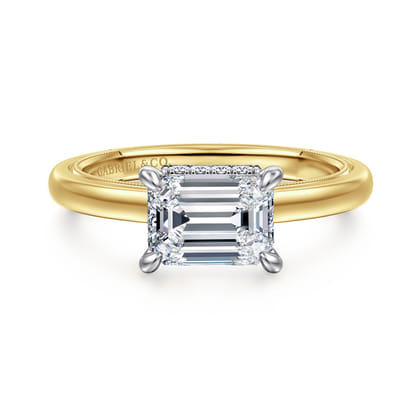 Sandi - 14K White-Yellow Gold East West Emerald Cut Diamond Engagement Ring