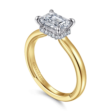Sandi - 14K White-Yellow Gold East West Emerald Cut Diamond Engagement Ring