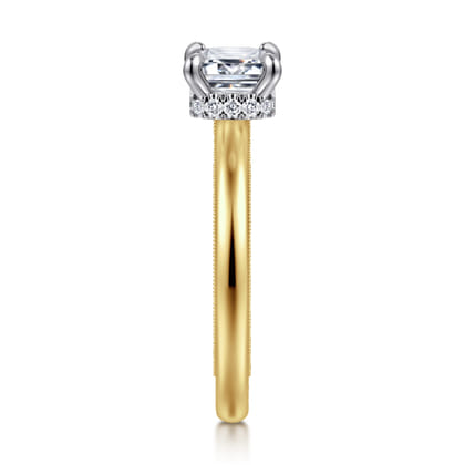 Sandi - 14K White-Yellow Gold East West Emerald Cut Diamond Engagement Ring