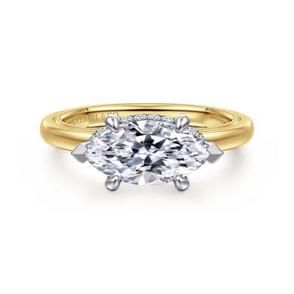 Sandi - 14K White-Yellow Gold East West Marquise Shape Diamond Engagement Ring