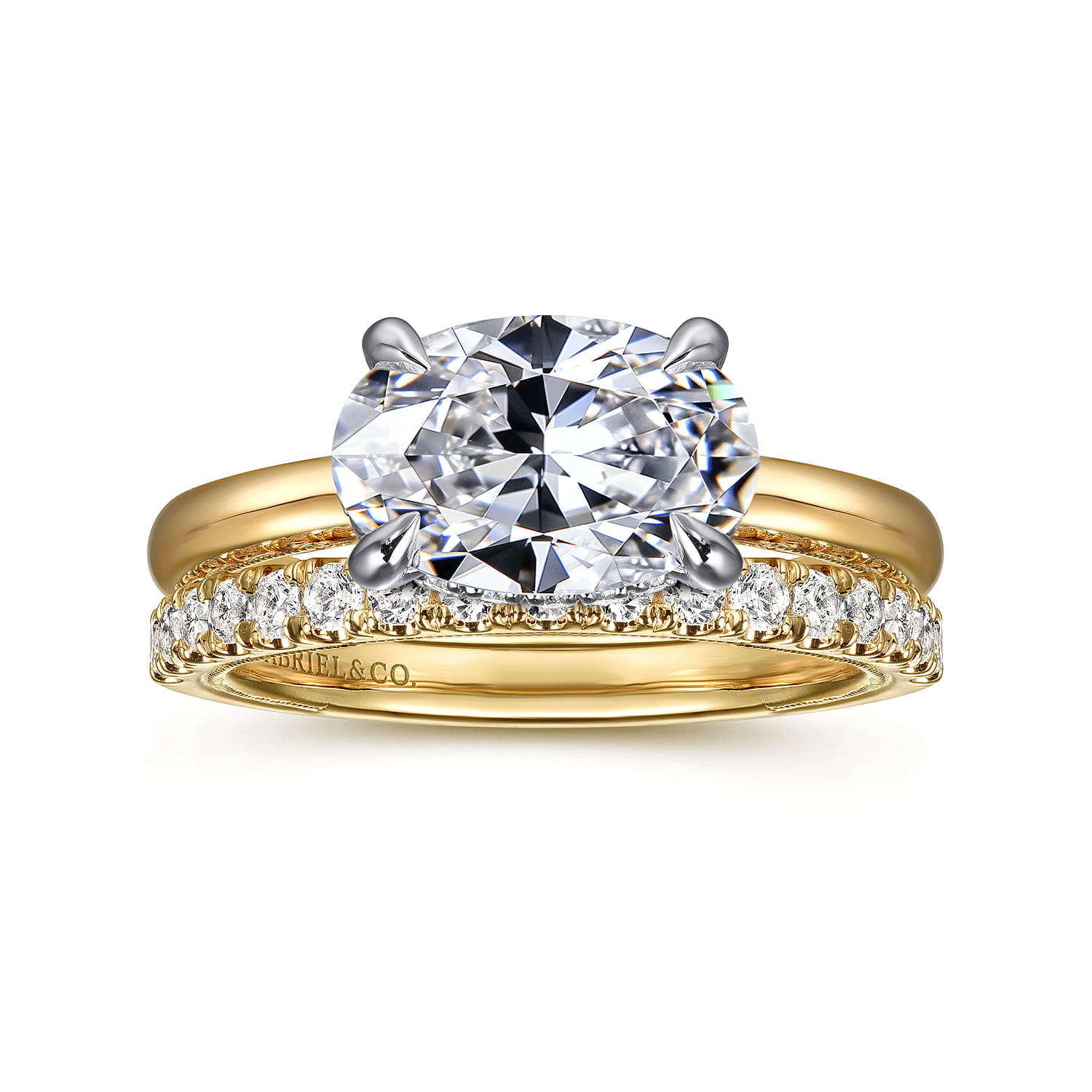 Sandi - 14K White-Yellow Gold East West Oval Diamond Engagement Ring