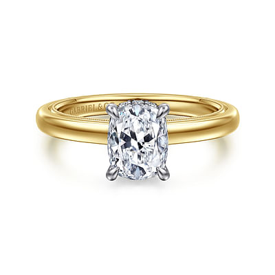 Sandi - 14K White-Yellow Gold Elongated Cushion Diamond Engagement Ring