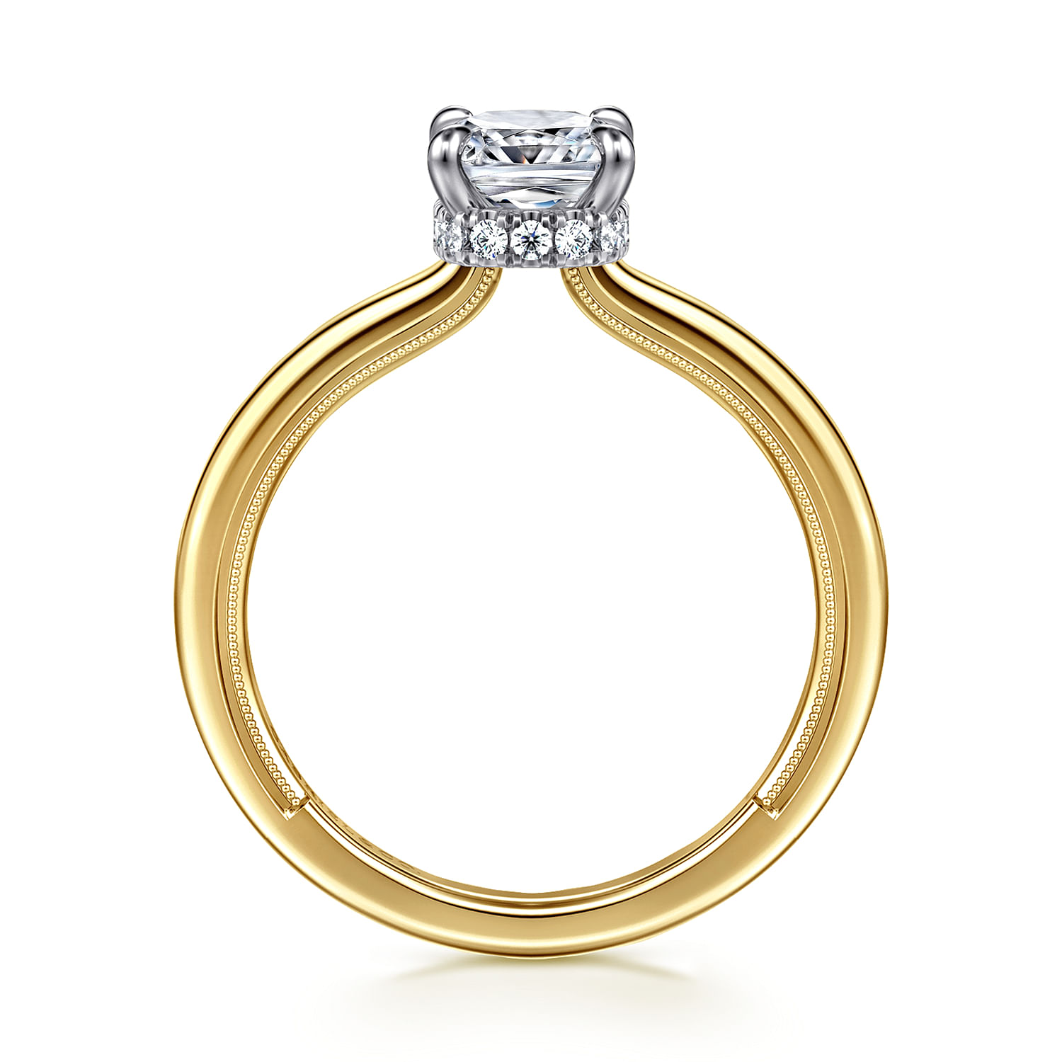 Sandi - 14K White-Yellow Gold Elongated Cushion Diamond Engagement Ring