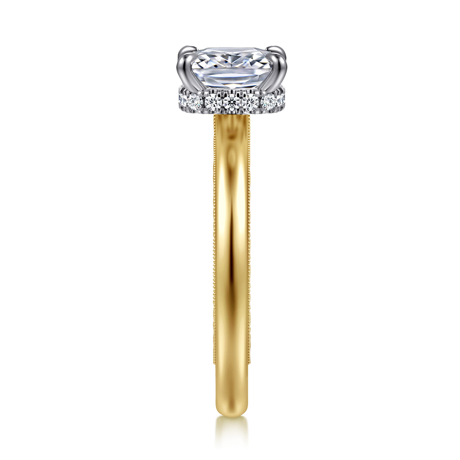 Sandi - 14K White-Yellow Gold Elongated Cushion Diamond Engagement Ring