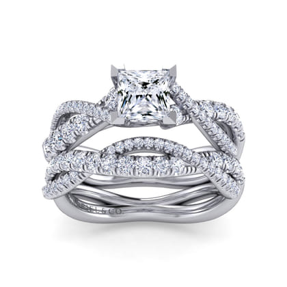 Sandrine - 14K White Gold Princess Cut Diamond Twisted Engagement Ring