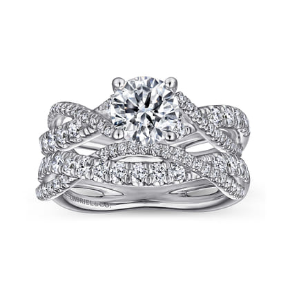 Sandrine - 14K White Gold Round Diamond Twisted Engagement Ring