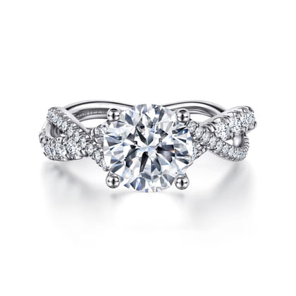 Sandrine - 14K White Gold Twisted Round Diamond Engagement Ring