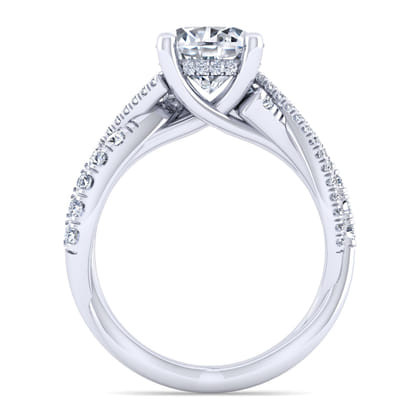Sandrine - 14K White Gold Twisted Round Diamond Engagement Ring