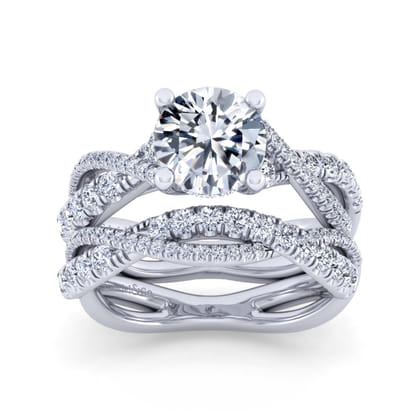 Sandrine - 14K White Gold Twisted Round Diamond Engagement Ring
