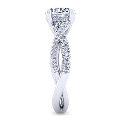 Sandrine - 14K White Gold Twisted Round Diamond Engagement Ring