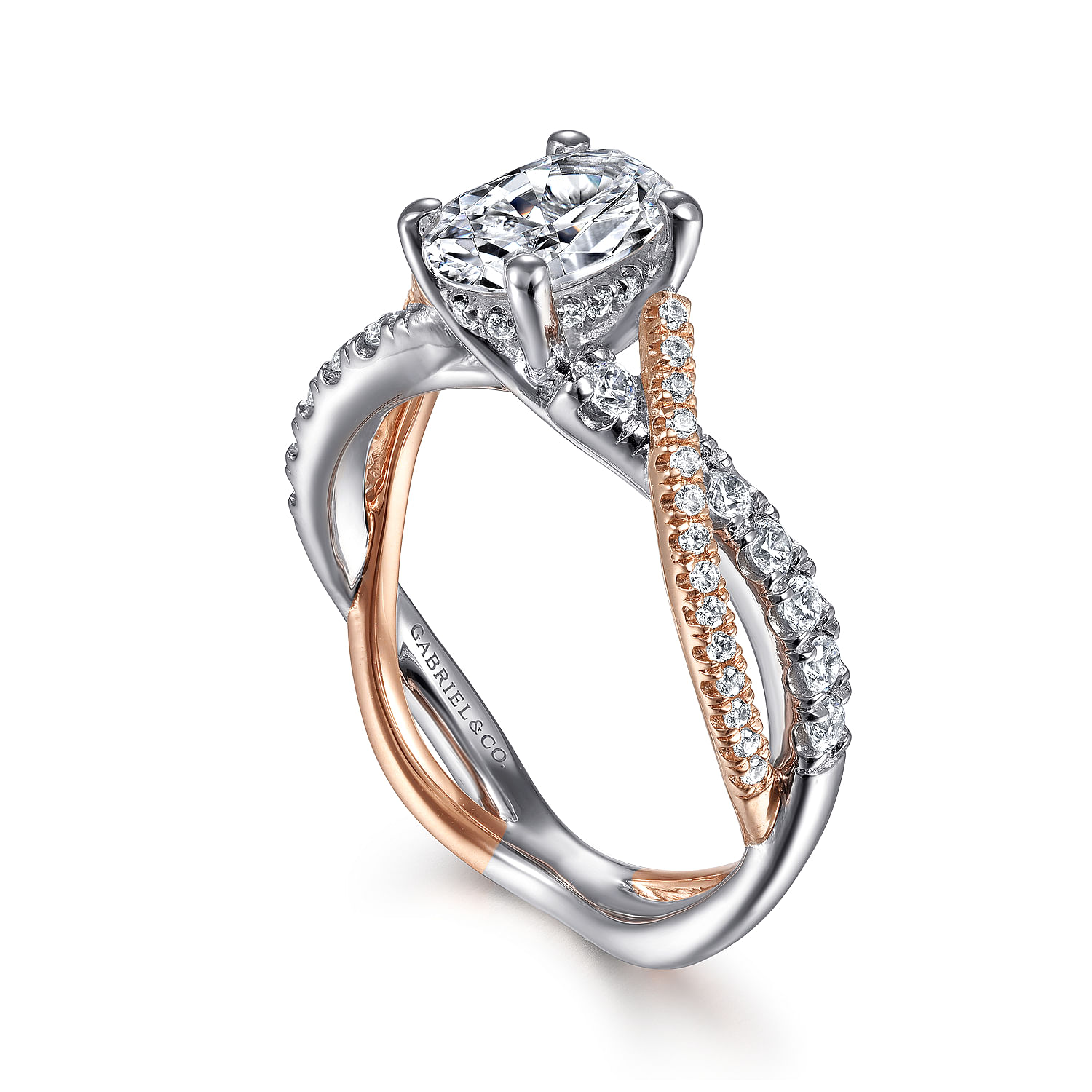 Sandrine - 14K White-Rose Gold Oval Diamond Twisted Engagement Ring - 0.36 ct - Shot 3