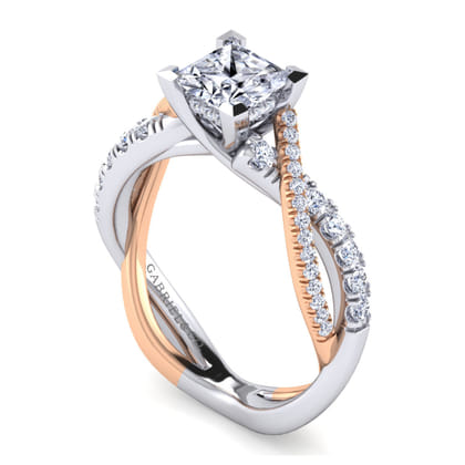 Sandrine - 14K White-Rose Gold Princess Cut Diamond Twisted Engagement Ring