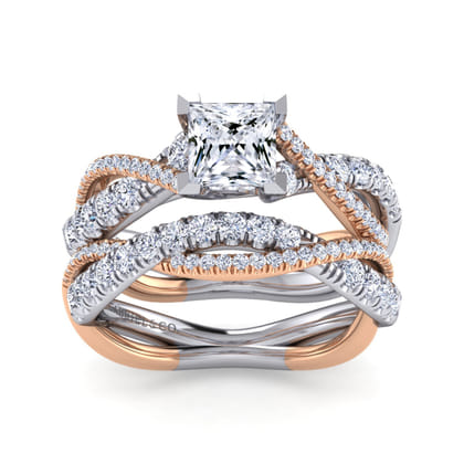 Sandrine - 14K White-Rose Gold Princess Cut Diamond Twisted Engagement Ring