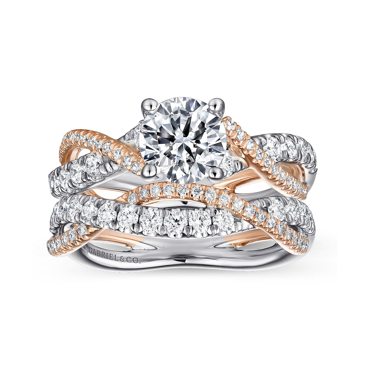 Sandrine - 14K White-Rose Gold Round Diamond Twisted Engagement Ring