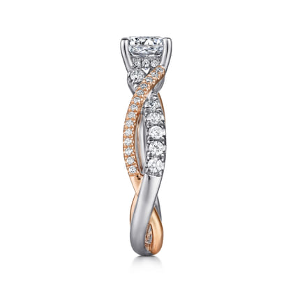 Sandrine - 14K White-Rose Gold Round Diamond Twisted Engagement Ring