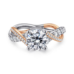 Sandrine - 14K White-Rose Gold Round Twisted Diamond Engagement Ring