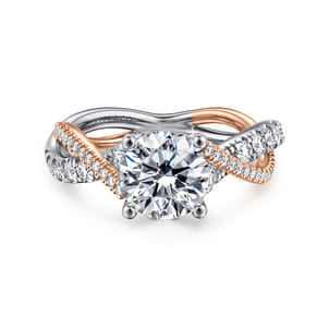 Sandrine - 14K White-Rose Gold Round Twisted Diamond Engagement Ring