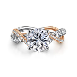 Sandrine - 14K White-Rose Gold Twisted Round Diamond Engagement Ring