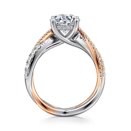 Sandrine - 14K White-Rose Gold Twisted Round Diamond Engagement Ring