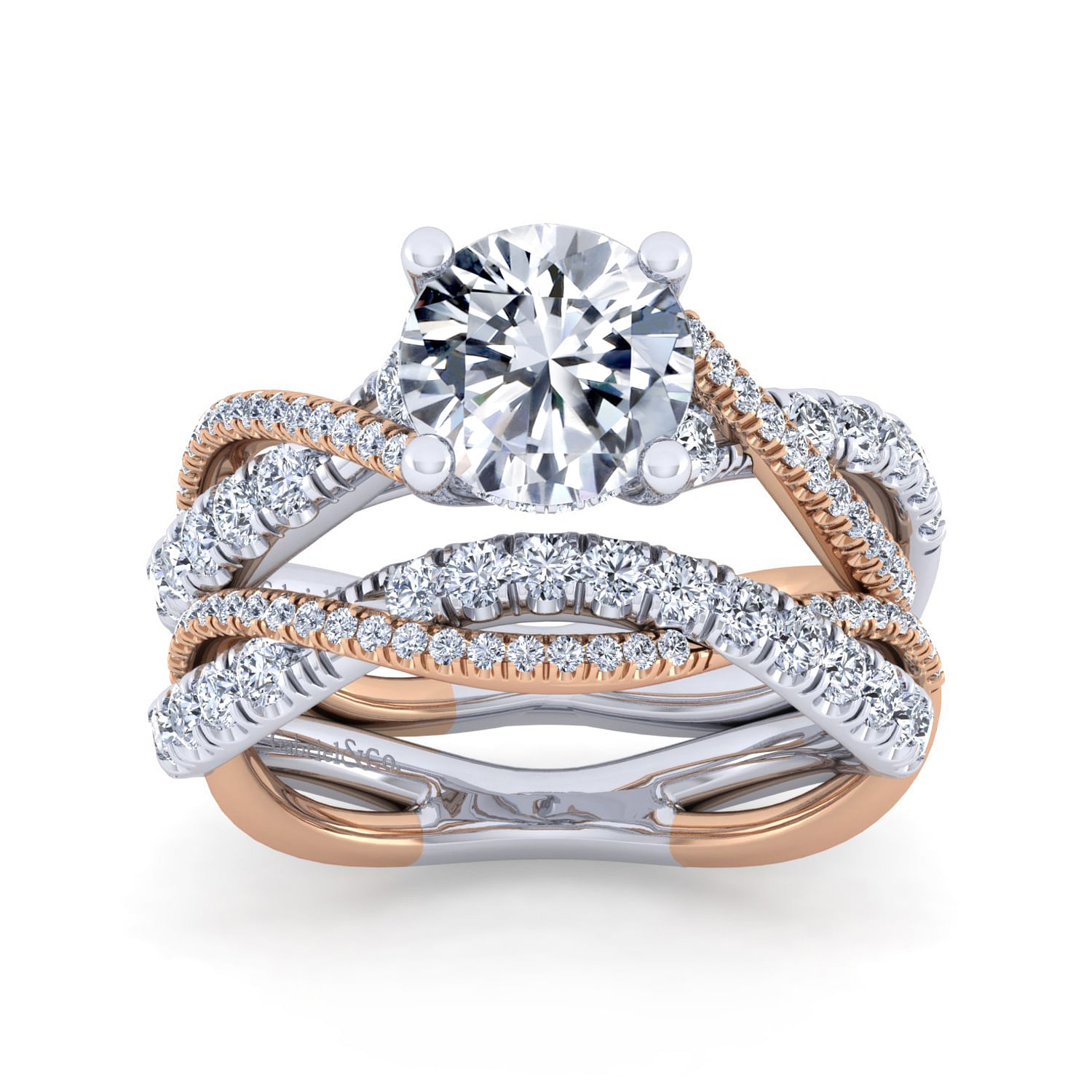 Sandrine - 14K White-Rose Gold Twisted Round Diamond Engagement Ring - 0.38 ct - Shot 4