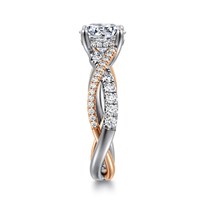 Sandrine - 14K White-Rose Gold Twisted Round Diamond Engagement Ring