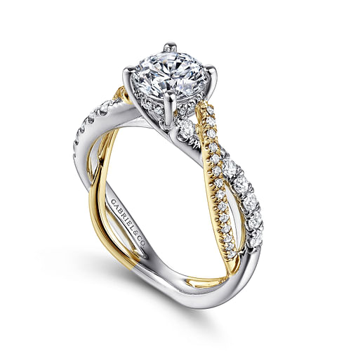 Sandrine - 14K White-Yellow Gold Round Diamond Twisted Engagement Ring - 0.36 ct - Shot 3