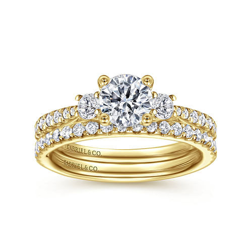 Sandy - 14K Yellow Gold Round Three Stone Diamond Engagement Ring - 0.45 ct - Shot 4