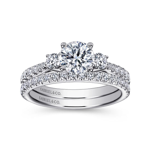 Sandy - Platinum Round Three Stone Diamond Engagement Ring - 0.45 ct - Shot 4