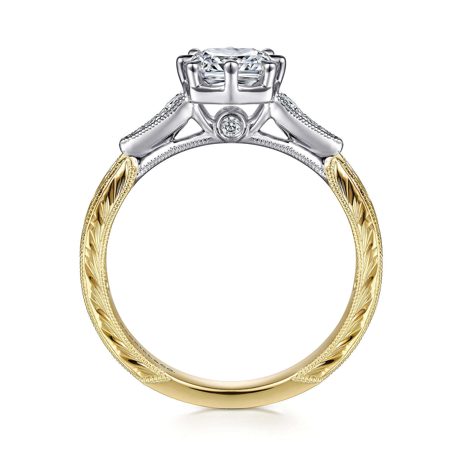 Sanna - Vintage Inspired 14K White-Yellow Gold Cushion Cut Diamond Engagement Ring