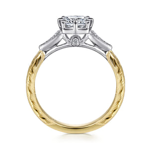 Sanna - Vintage Inspired 14K White-Yellow Gold Cushion Cut Diamond Engagement Ring