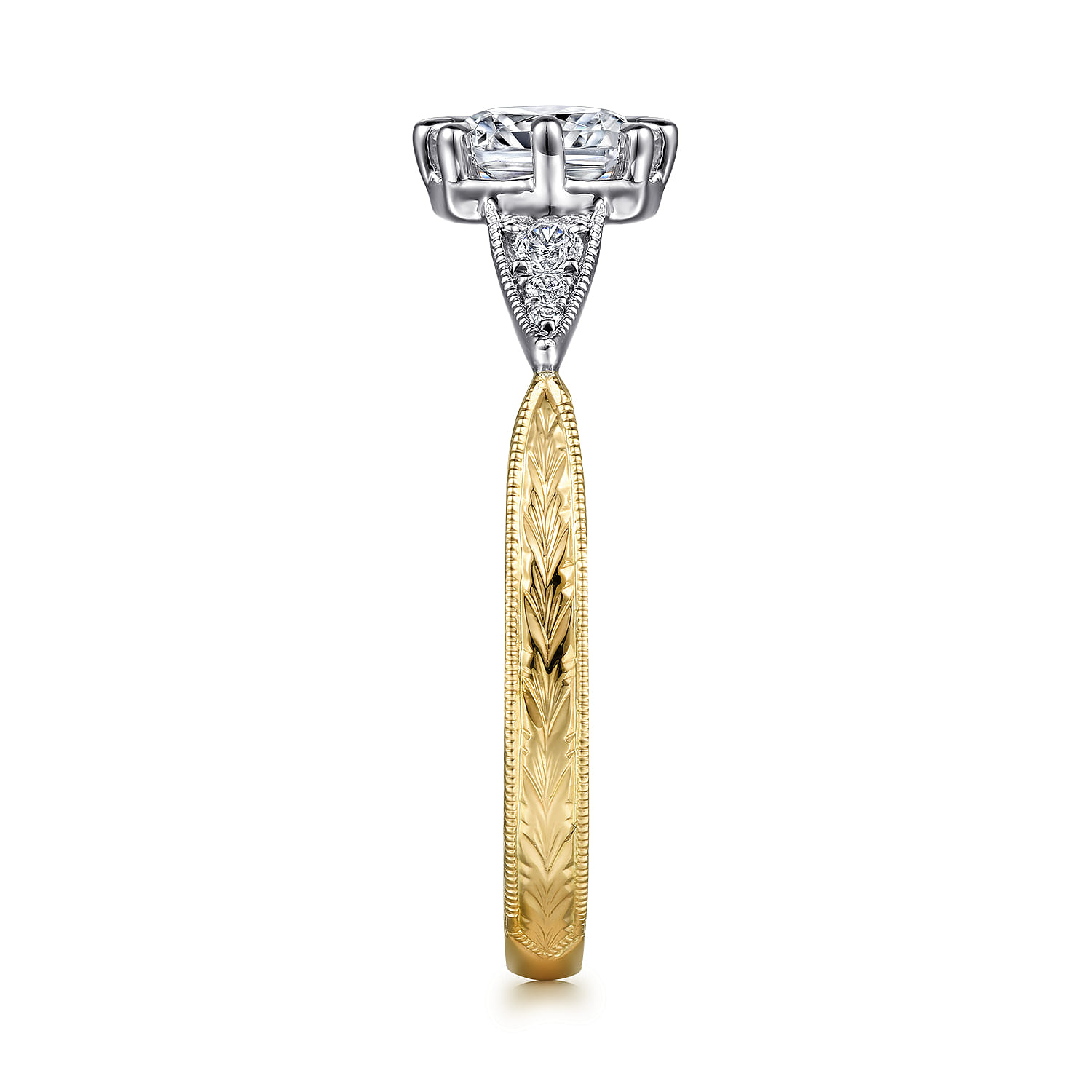 Sanna - Vintage Inspired 14K White-Yellow Gold Cushion Cut Diamond Engagement Ring