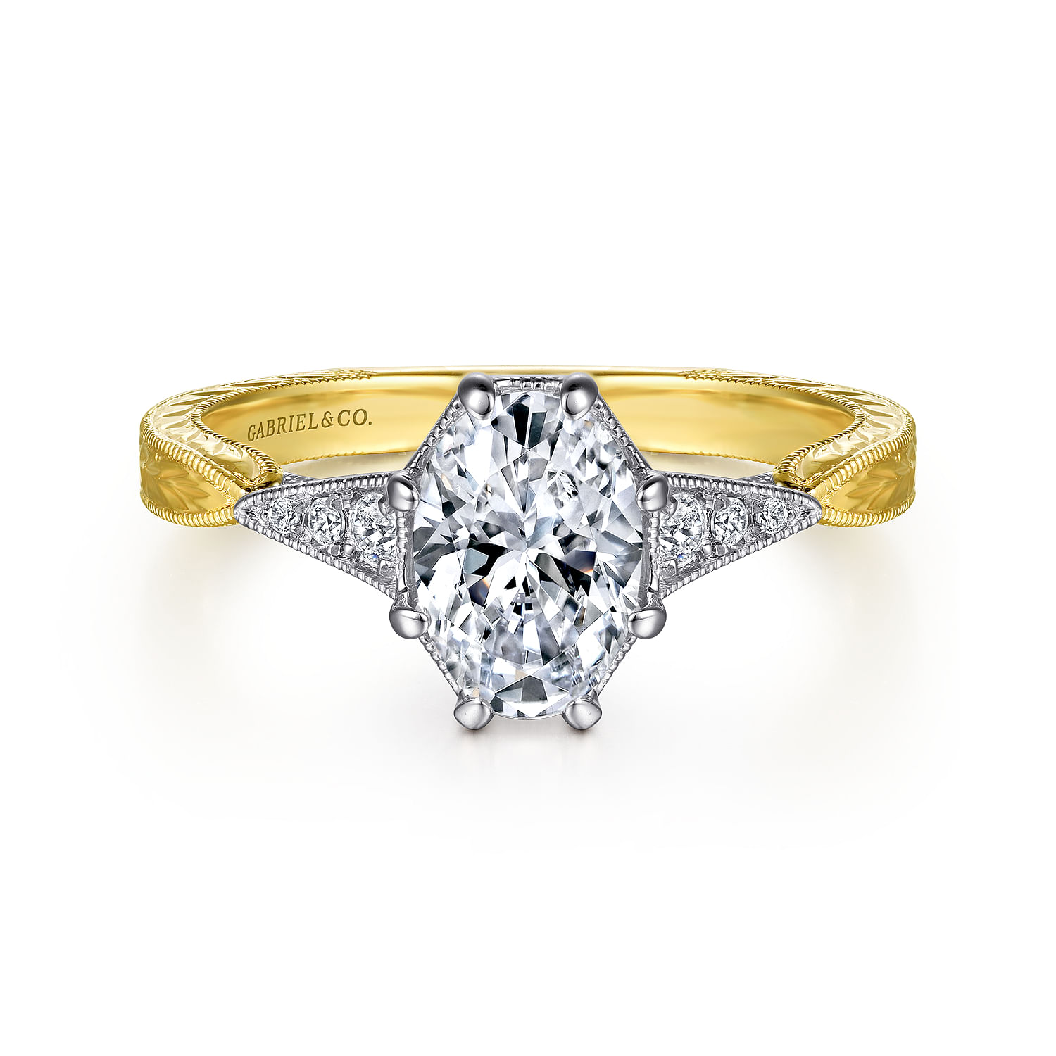 Sanna - Vintage Inspired 14K White-Yellow Gold Oval Diamond Engagement Ring