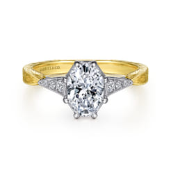 Sanna - Vintage Inspired 14K White-Yellow Gold Oval Diamond Engagement Ring