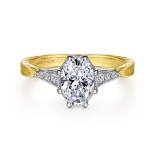 Sanna - Vintage Inspired 14K White-Yellow Gold Oval Diamond Engagement Ring