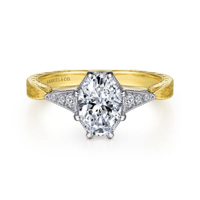 Sanna - Vintage Inspired 14K White-Yellow Gold Oval Diamond Engagement Ring