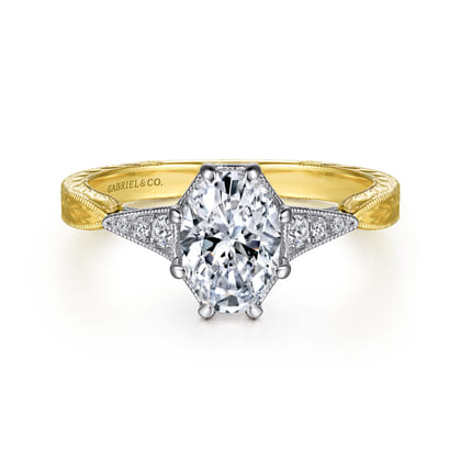 Sanna - Vintage Inspired 14K White-Yellow Gold Oval Diamond Engagement Ring