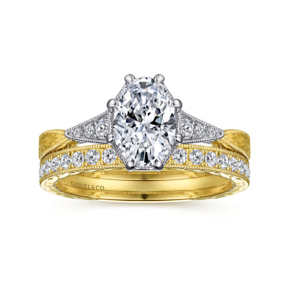 Sanna - Vintage Inspired 14K White-Yellow Gold Oval Diamond Engagement Ring