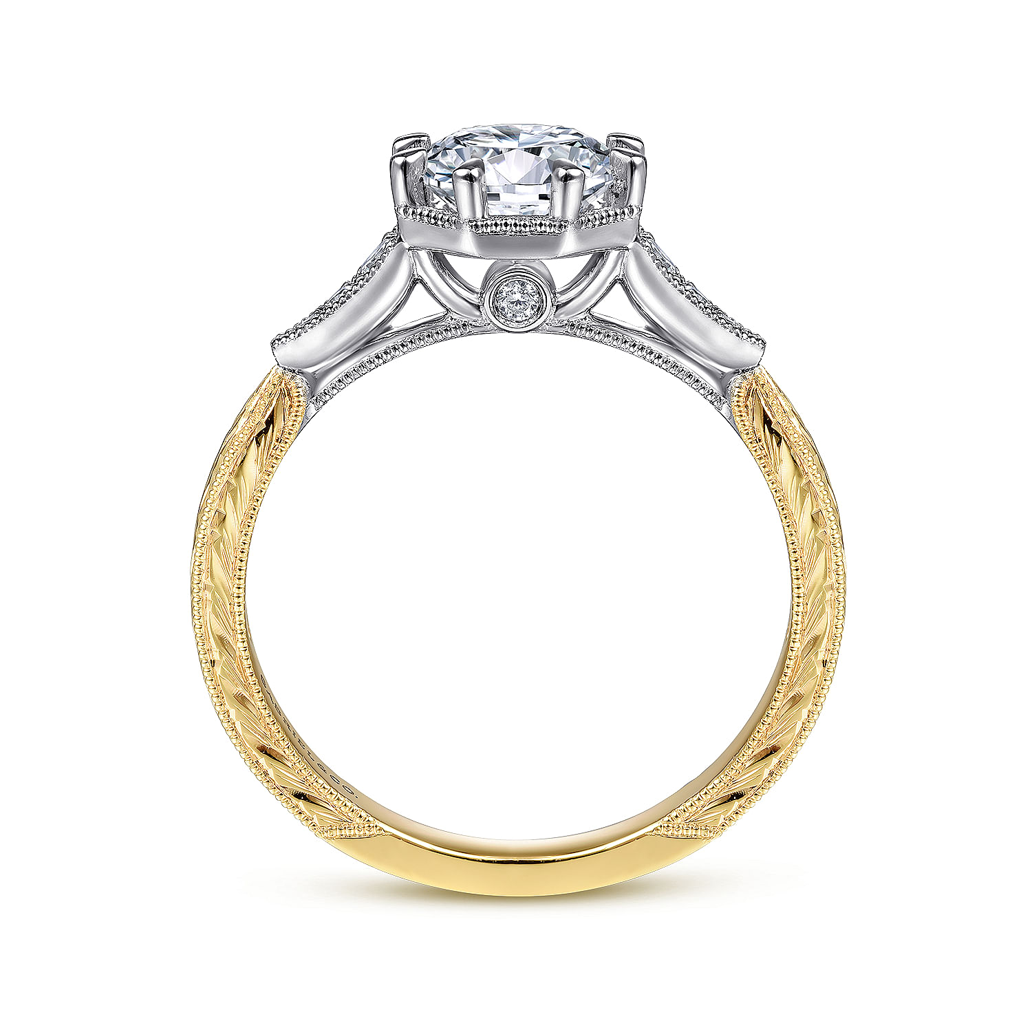 Sanna - Vintage Inspired 14K White-Yellow Gold Round Diamond Channel Set Engagement Ring