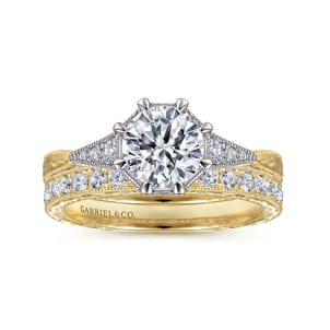 Sanna - Vintage Inspired 14K White-Yellow Gold Round Diamond Channel Set Engagement Ring