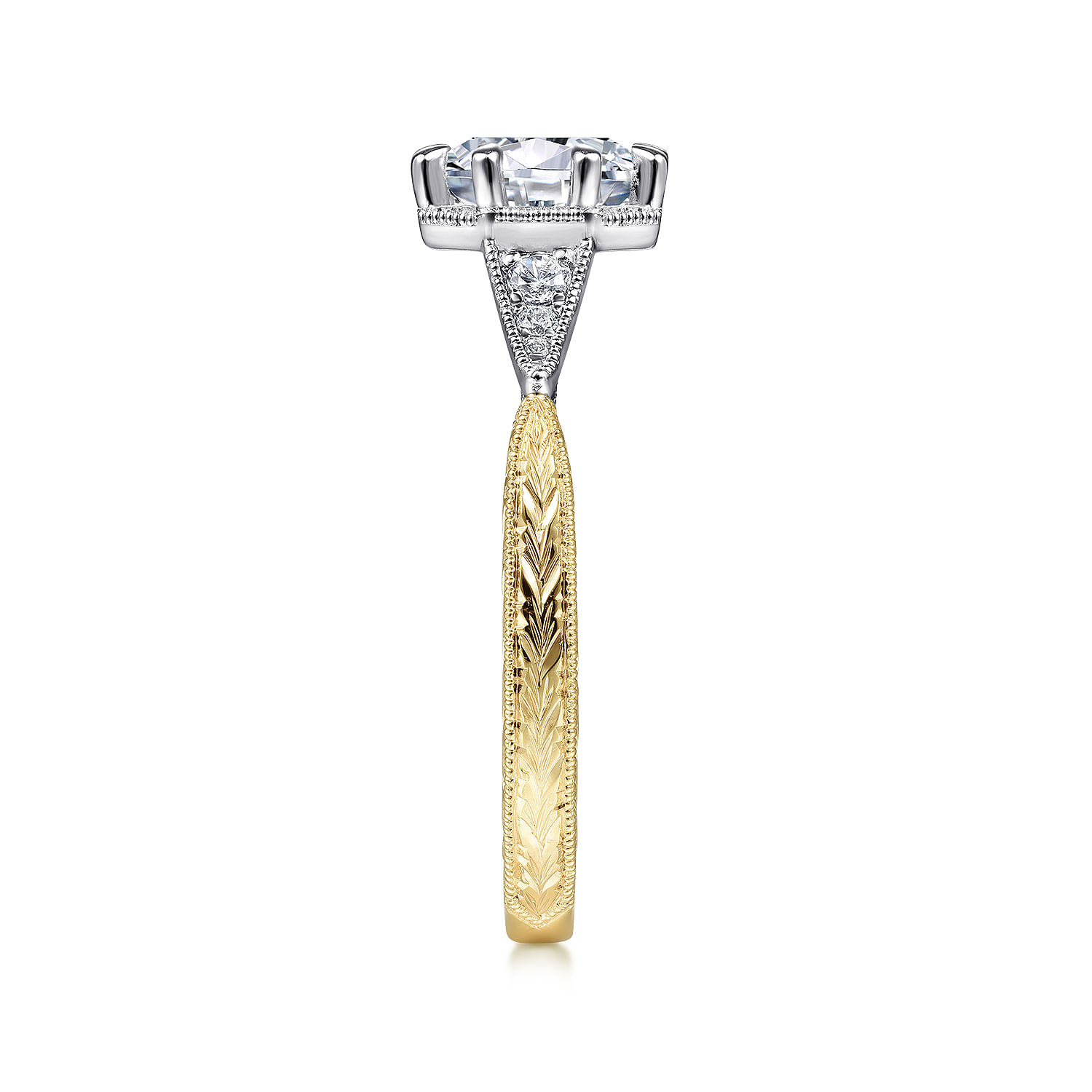 Sanna - Vintage Inspired 14K White-Yellow Gold Round Diamond Channel Set Engagement Ring