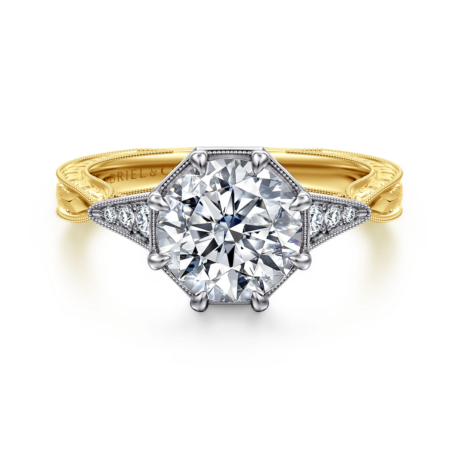 Sanna - Vintage Inspired 14K White-Yellow Gold Round Diamond Engagement Ring