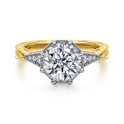 Sanna - Vintage Inspired 14K White-Yellow Gold Round Diamond Engagement Ring