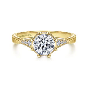 Sanna - Vintage Inspired 14K Yellow Gold Round Diamond Channel Set Engagement Ring
