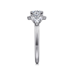 Sara - 14K White Gold Art Deco Inspired Round Three Stone Halo Diamond Engagement Ring