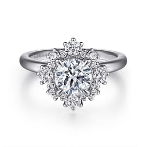 Saralynn - 14K White Gold Bursting Halo Round Diamond Engagement Ring
