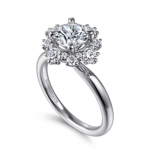 Saralynn - 14K White Gold Bursting Halo Round Diamond Engagement Ring