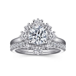 Saralynn - 14K White Gold Bursting Halo Round Diamond Engagement Ring