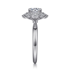 Saralynn - 14K White Gold Bursting Halo Round Diamond Engagement Ring