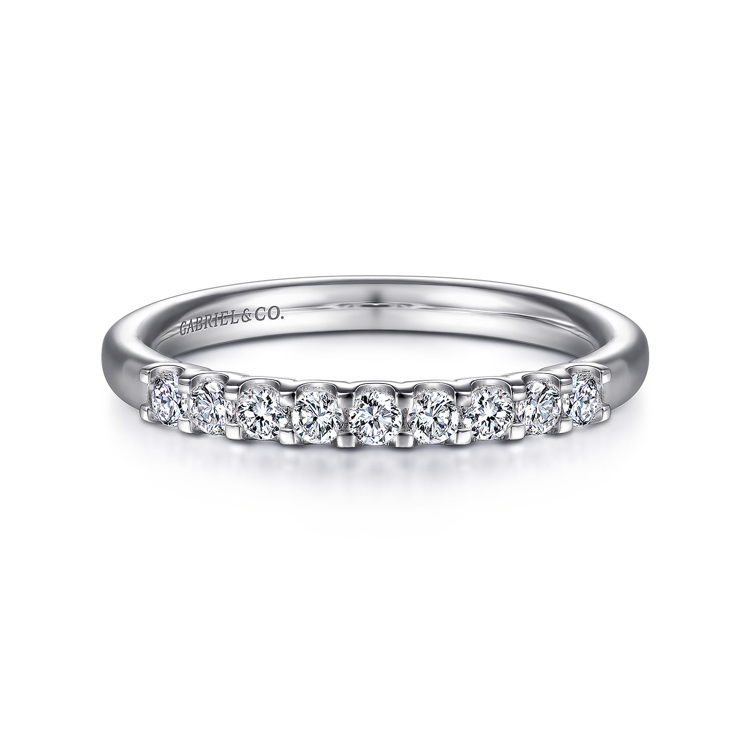 Straight Wedding Ring in 14k White Gold with Round Natural Diamond at Gabriel & Co. - Shot 1